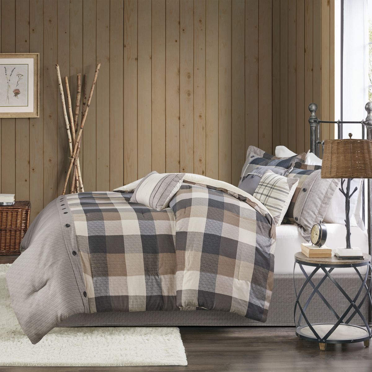 King Herringbone 7-Piece Comforter Set with Buffalo Plaid Design