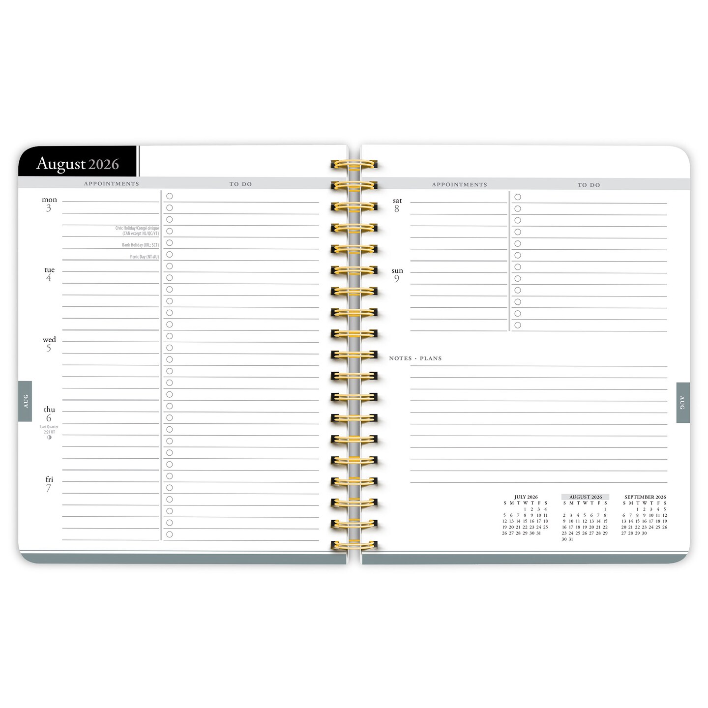 Black Solid | 2027 6 x 7.75 Inch 18 Months Weekly Desk Planner | Foil Stamped Cover | July 2026 - December 2027 | Plato | Planning Stationery