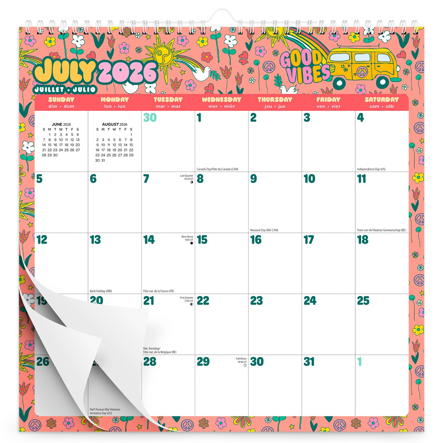 Good Vibes | 2027 12 x 12 Inch (Hanging) 18 Months Monthly Square Wire-O Calendar | Sticker Sheet | July 2026 - December 2027 | Plato | Planning Stationery