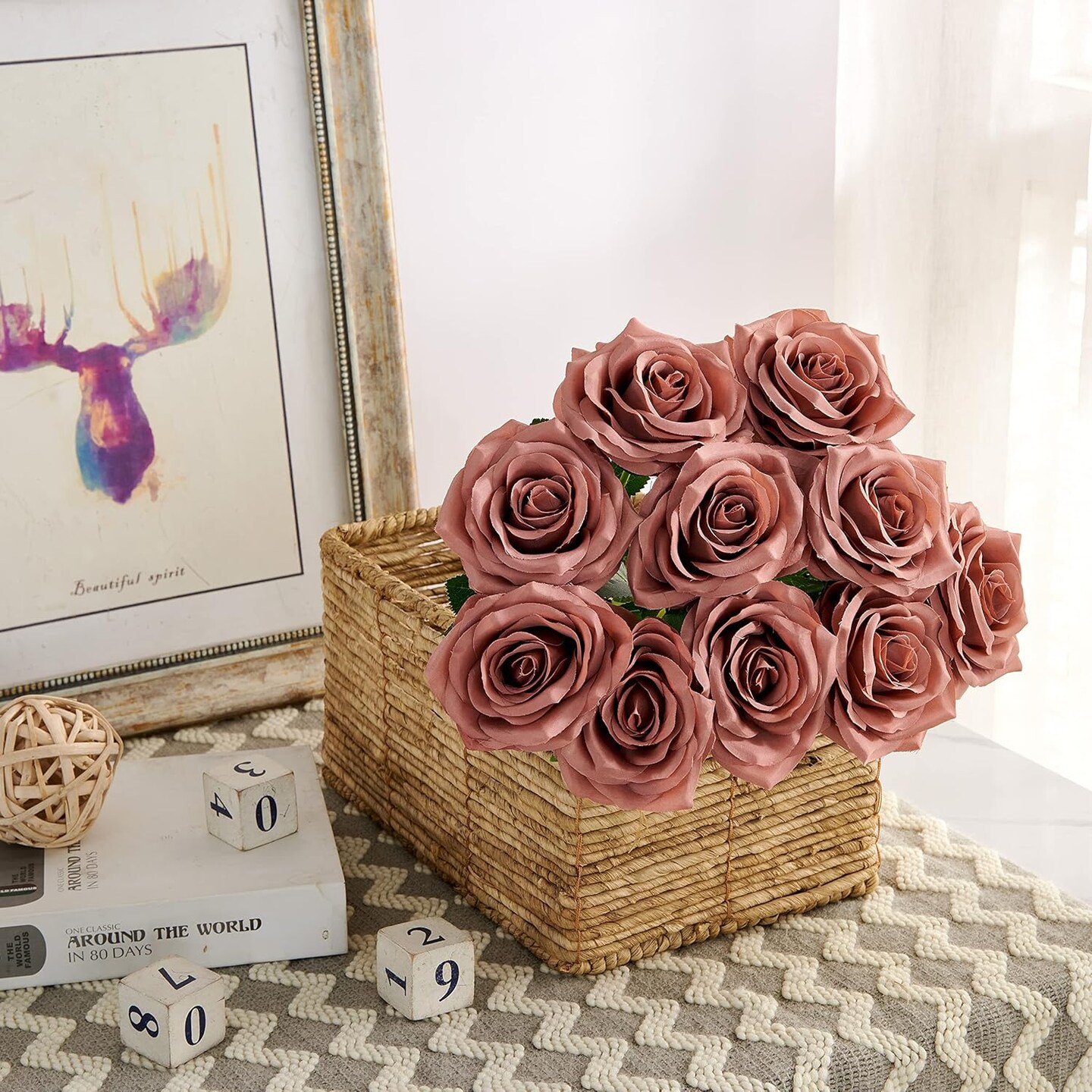 10-Piece Dusty Rose Artificial Roses – Long Stem Silk Flowers for Wedding Bouquets, Centerpieces & Home Decor