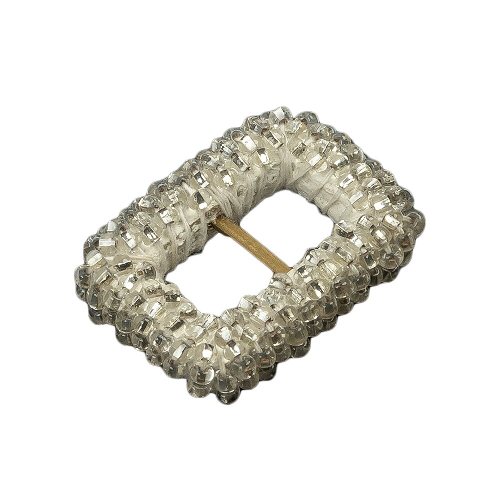 Vintage Silver Lined Beaded Rectangular Slider Brass Bar Adjustable Strap 0.875 x 1.125 Inch