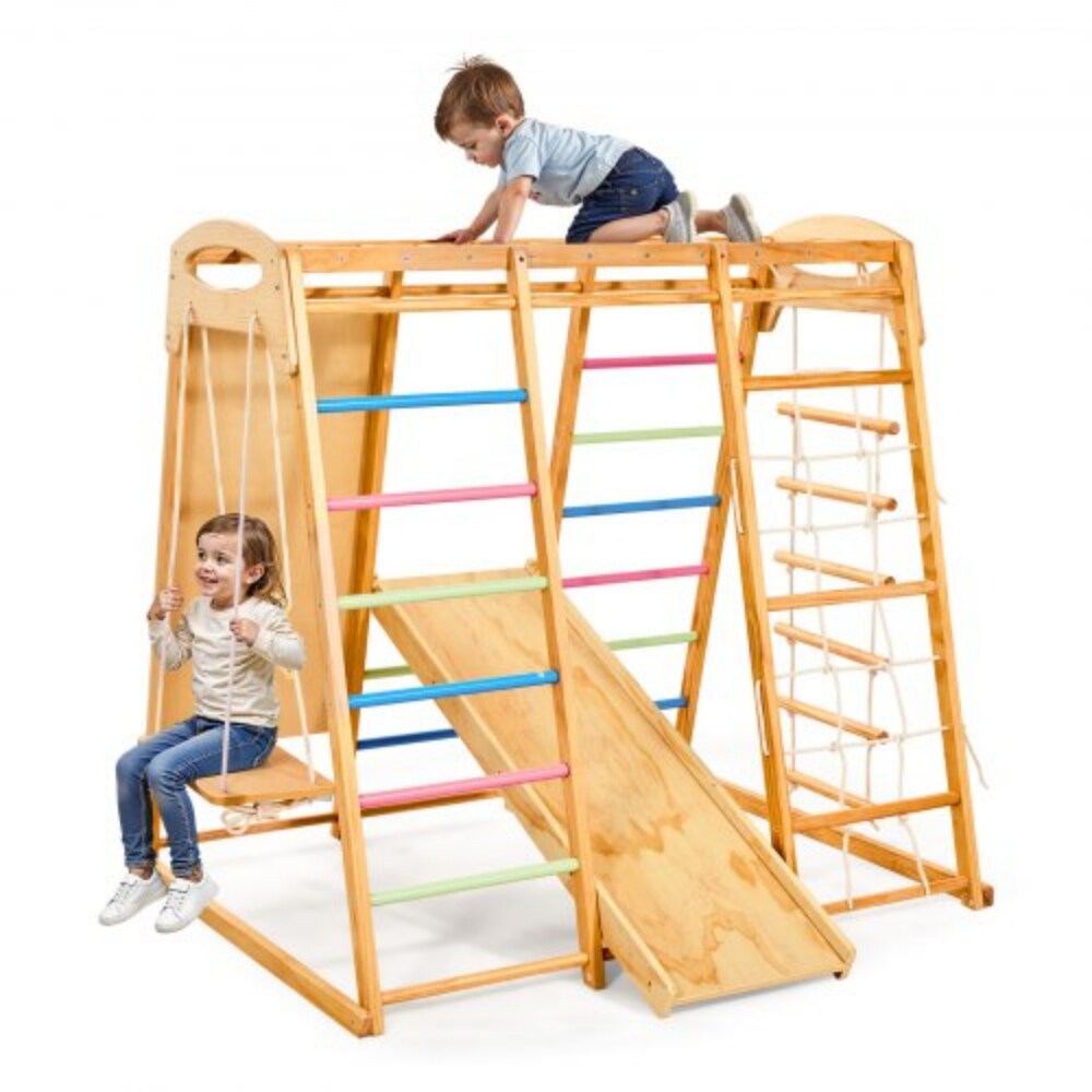 Multi-Color 7-in-1 Indoor Playground Jungle Gym with Slide, Swing and Climbing