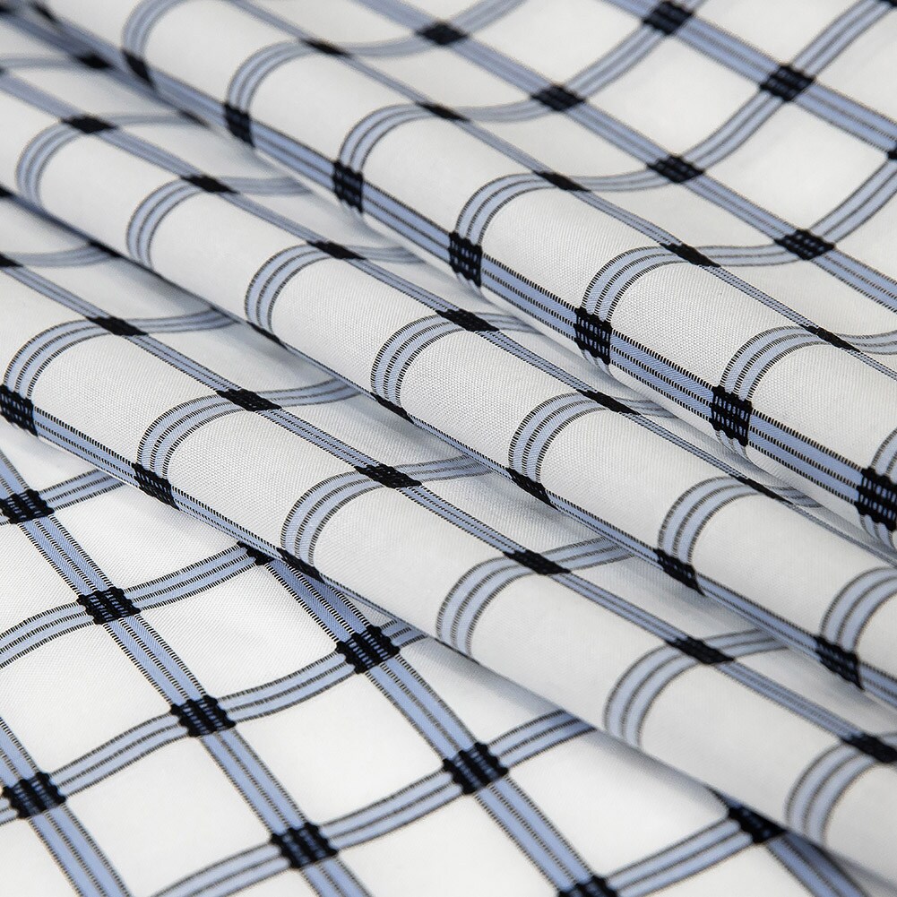 1 Yard Premium Blue Black and White Checkered Dobby Cotton Shirting