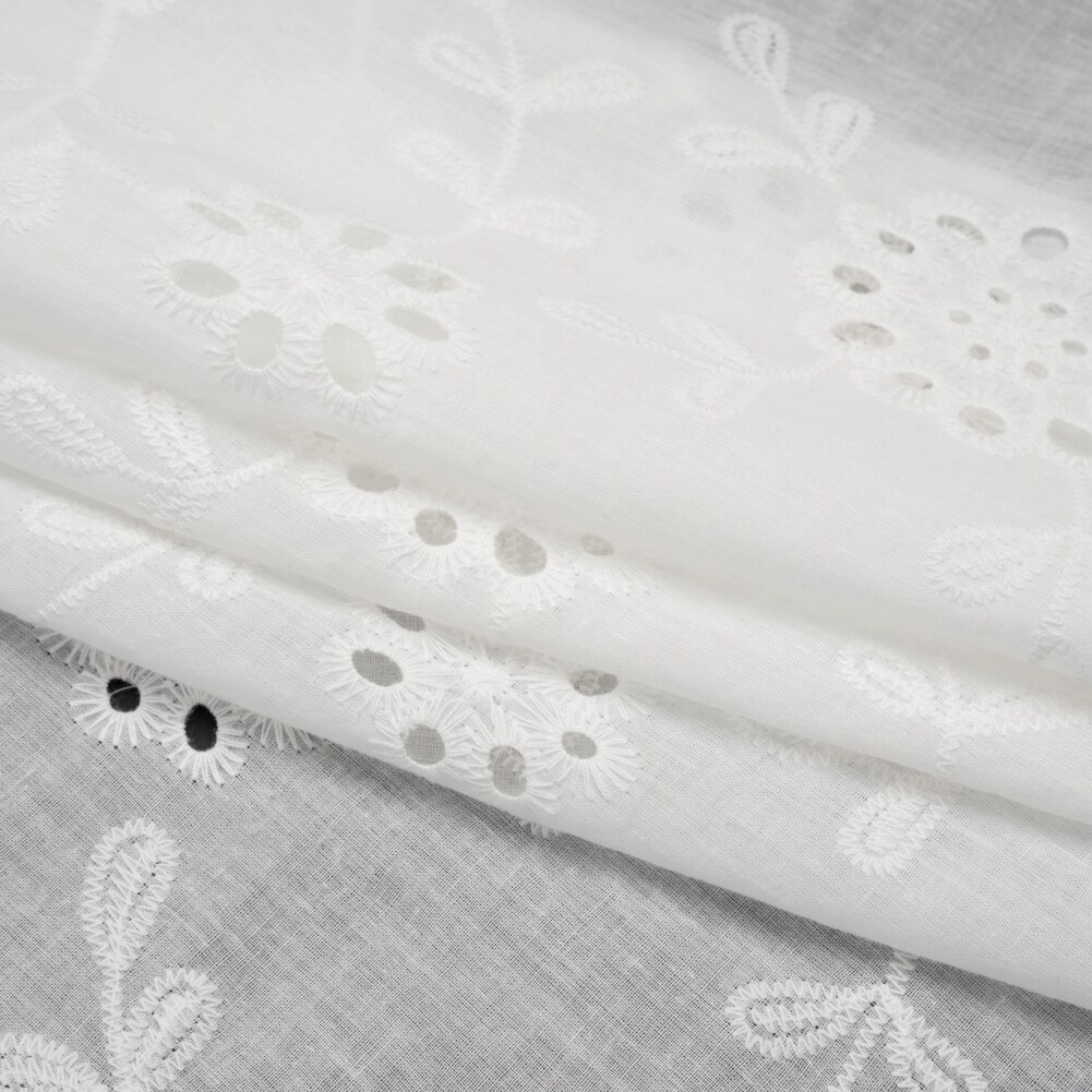 1 Yard Embroidered Eyelet Cotton Voile White Big Flowering Vines Fabric 54 inch Width