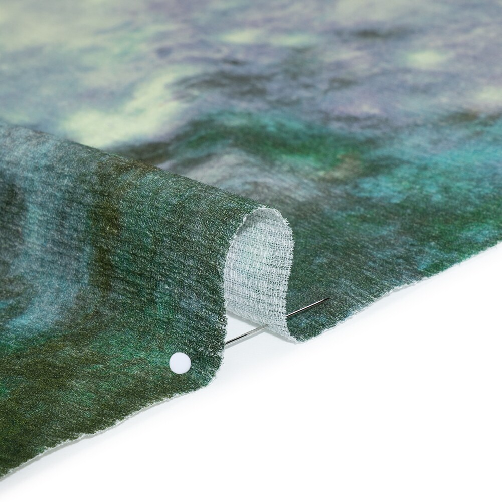 1 Yard Blue, Green and Lavender Abstract Painting Slubbed Gauzy Cotton Woven Fabric 55 inch Width