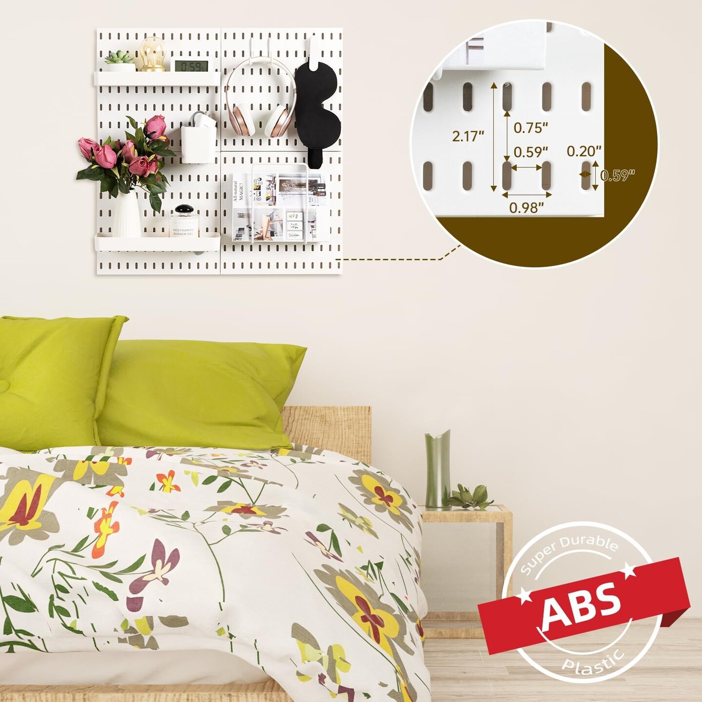 Pegboard Wall Organizer Kit, 4 Panels with 17 Accessories, Modular Hanging Storage for Home Office, Bedroom, Bathroom & Craft Rooms, 22” x 22”, White