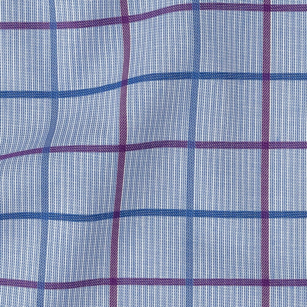 1 Yard Premium Medium Blue Maroon and Meadow Violet Tattersall Checkered and Pinstripes Cotton Shirting