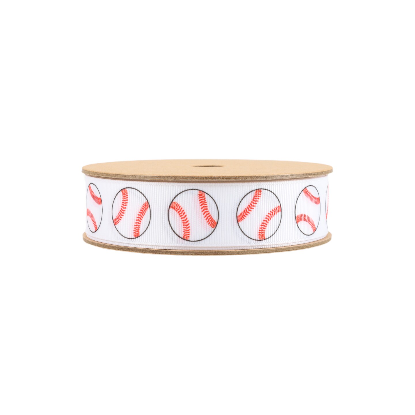 LaRibbons 1" Printed Grosgrain Ribbon | Baseballs on White | 25 Yard Roll