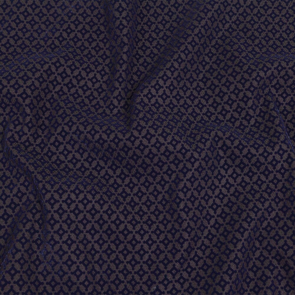1 Yard Navy Flocked Diamond Stars on Black Diamonds Stretch Cotton Dobby