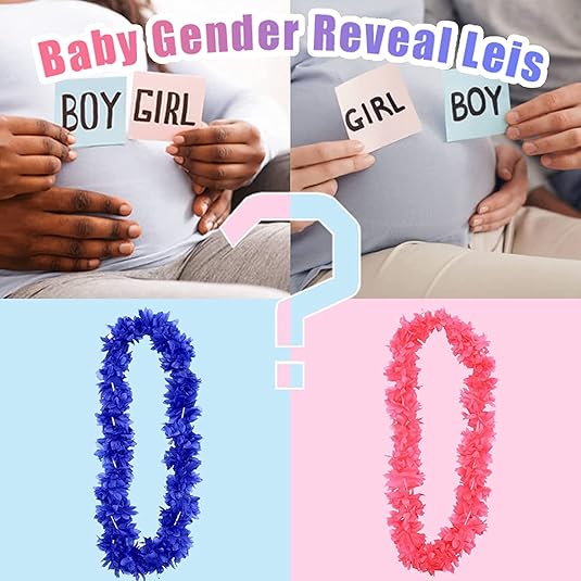 Pink and Blue Leis Bulk for Gender Reveal Baby Shower,Gender Reveal Decorations&#xFF0C;Tropical Hawaiian Luau Flower Necklace Leis,Pack of 32