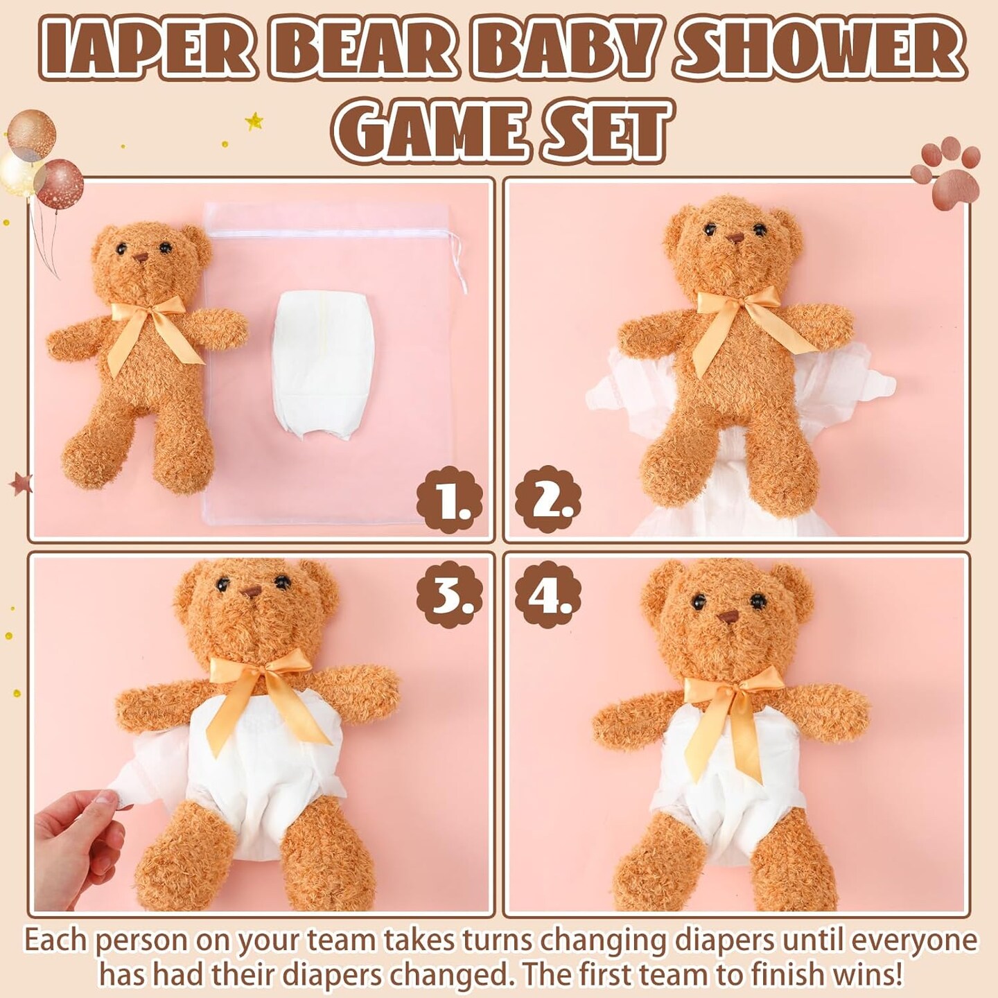 12 Sets Blindfolded Diaper Changing Baby Shower Games Flip Cup Games Prizes Plush Diapers Gift Bags for Baby Shower Gender Reveal Raffle Party Game (Brown)