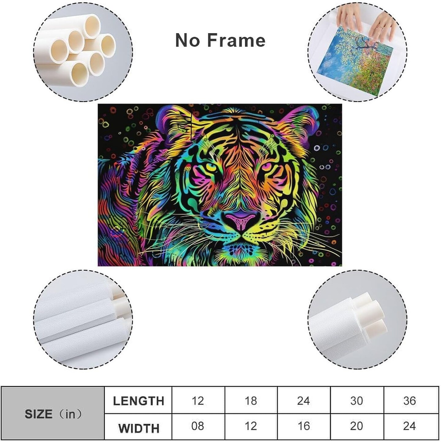 Colorful Black Tiger Fantasy Poster – Animal Canvas Wall Art for Bedroom, Dorm, Living Room, Aesthetic Decor, 12x18 Inch (30x45cm), Framed & Unframed