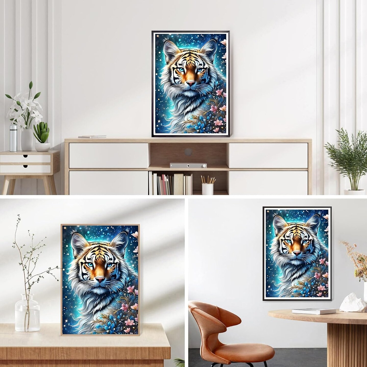 Glowing Tiger 5D Diamond Painting Kit for Adults – Full Drill Round Flower Diamond Art for Beginners, DIY Paint with Diamonds Gem Craft, 12x16 Inch