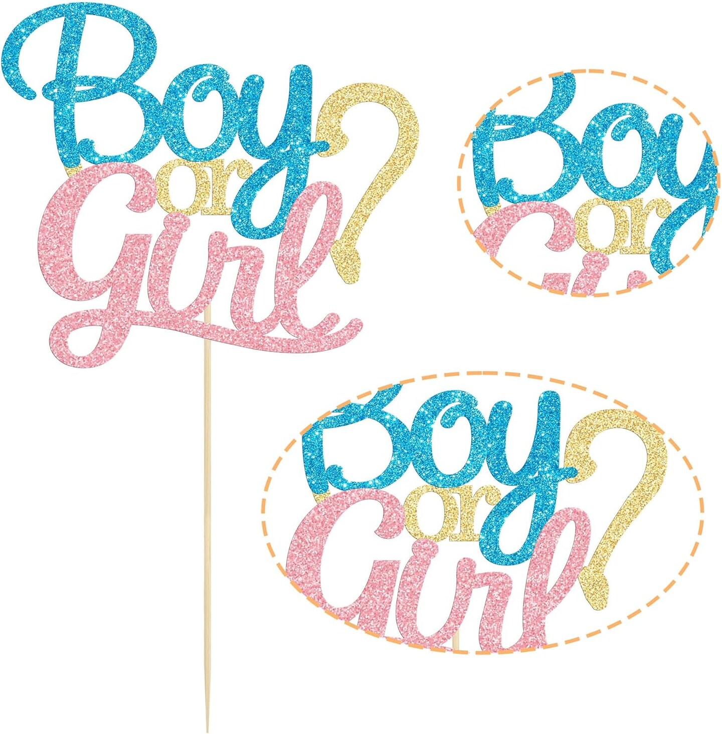 1 Pack Glitter Boy or Girl Cake Topper Blue and Pink Glitter He or She Cake Decoration Pick for Baby Shower Gender Reveal Party Decorations Supplies