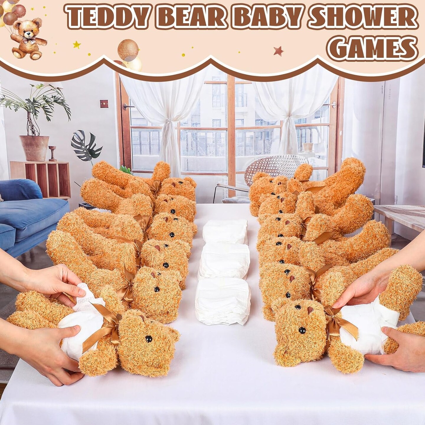 12 Sets Blindfolded Diaper Changing Baby Shower Games Flip Cup Games Prizes Plush Diapers Gift Bags for Baby Shower Gender Reveal Raffle Party Game (Brown)