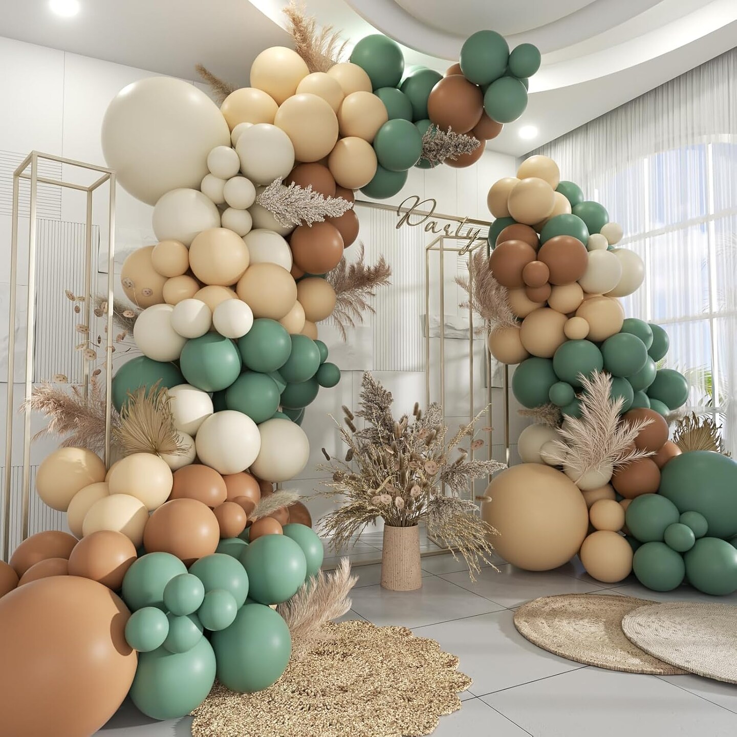 Green White Brown Balloon Garland Arch Kit, 160Pcs Sage Green White Sand Tan Brown Balloons for Birthday Bridal Baby Shower Gender Reveal Party Decorations