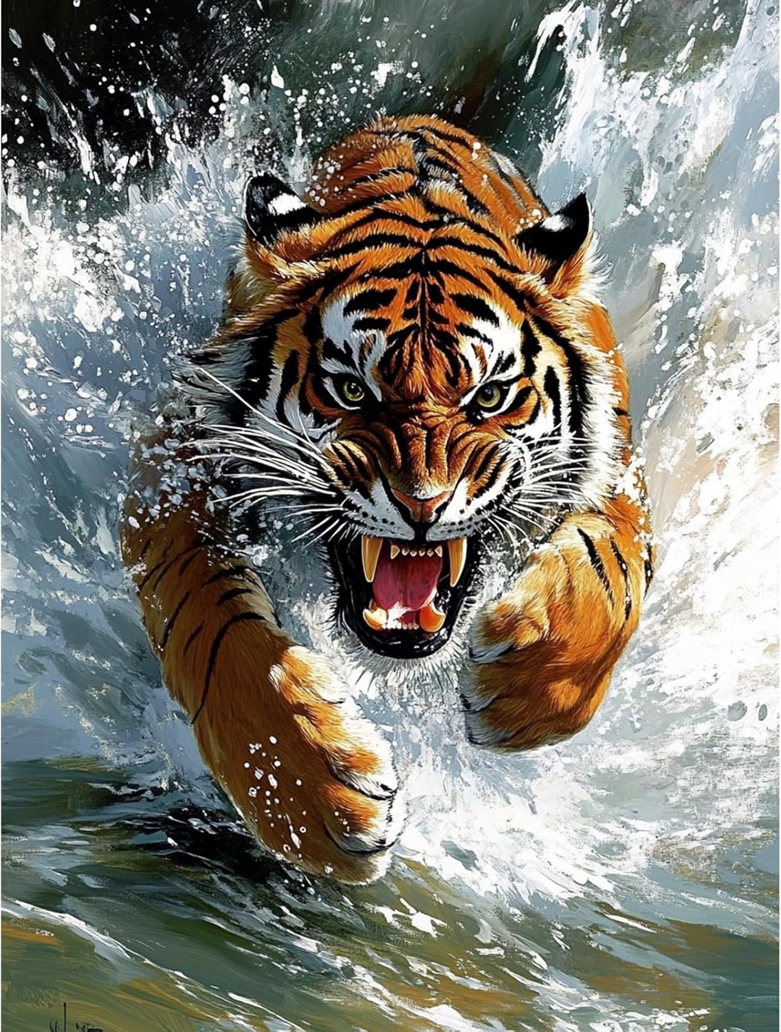 5D Tiger Diamond Art Kit for Adults, DIY Full Drill Round Diamond