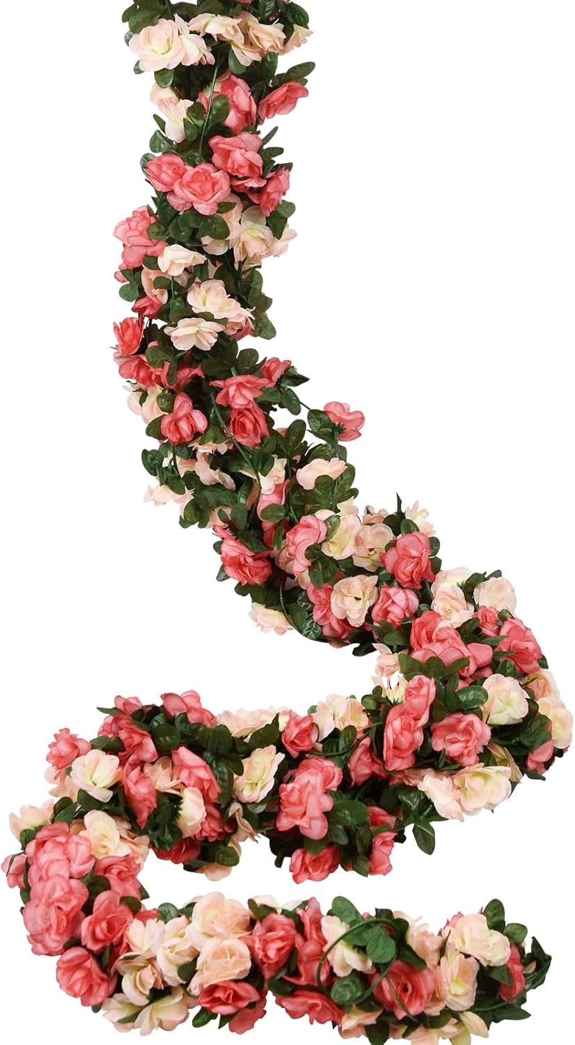 10 Pack Artificial Rose Vine Garland – Fake Hanging Ivy Flowers for Home, Hotel, Office, Wedding, Party & Garden Décor