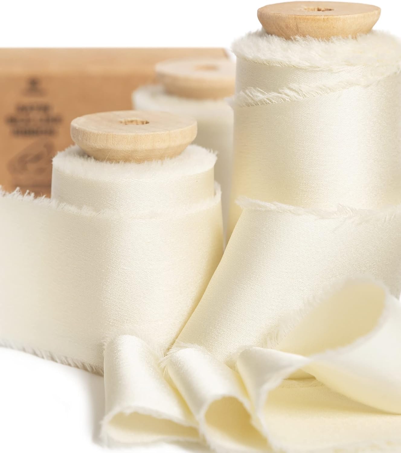 White Silk Satin Ribbon 1-1/2 inch x 15 Ivory Handmade Frayed Ribbons