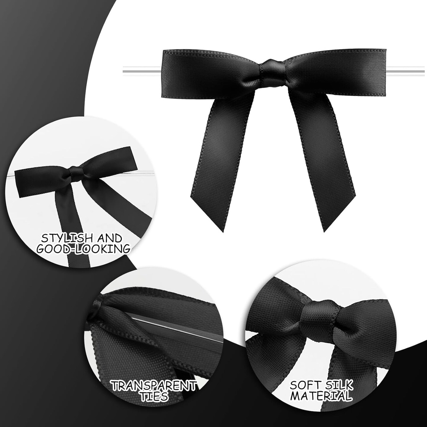 Satin Ribbon Black Bow Decor 2.5" Premade Pink Twist Tie Bows (50 Counts)