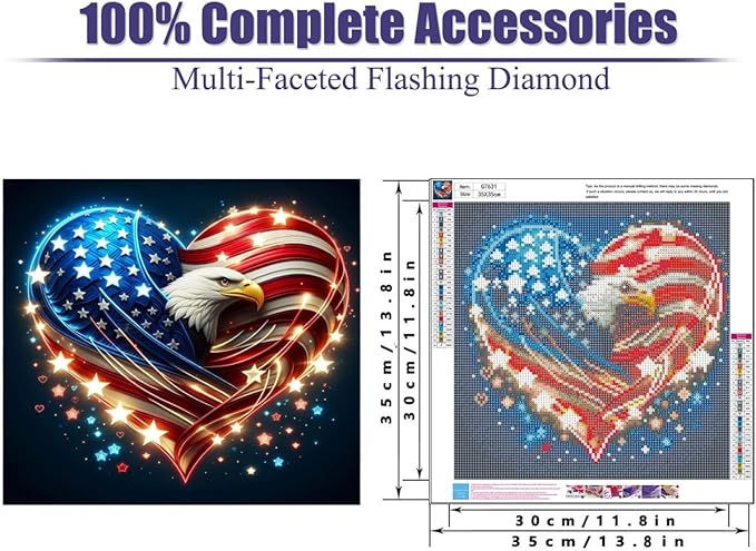 4Th of July Diamond Painting Kits for Adults,Independence Day Diamond Art Kits Round Full Drills,Amercia Eagles Diamond Dots Paint with Diamonds for Holiday and Home Wall Decor 14X14 Inch