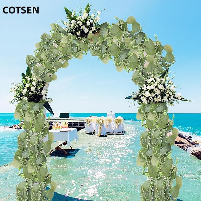2 Pcs 6 ft Artificial Eucalyptus Garland Greenery Faux Eucalyptus Garland Plant Fake Silver Dollar Eucalyptus Leaves Hanging Vines Suitable for Wedding Arch Party Table Family Wall Decor