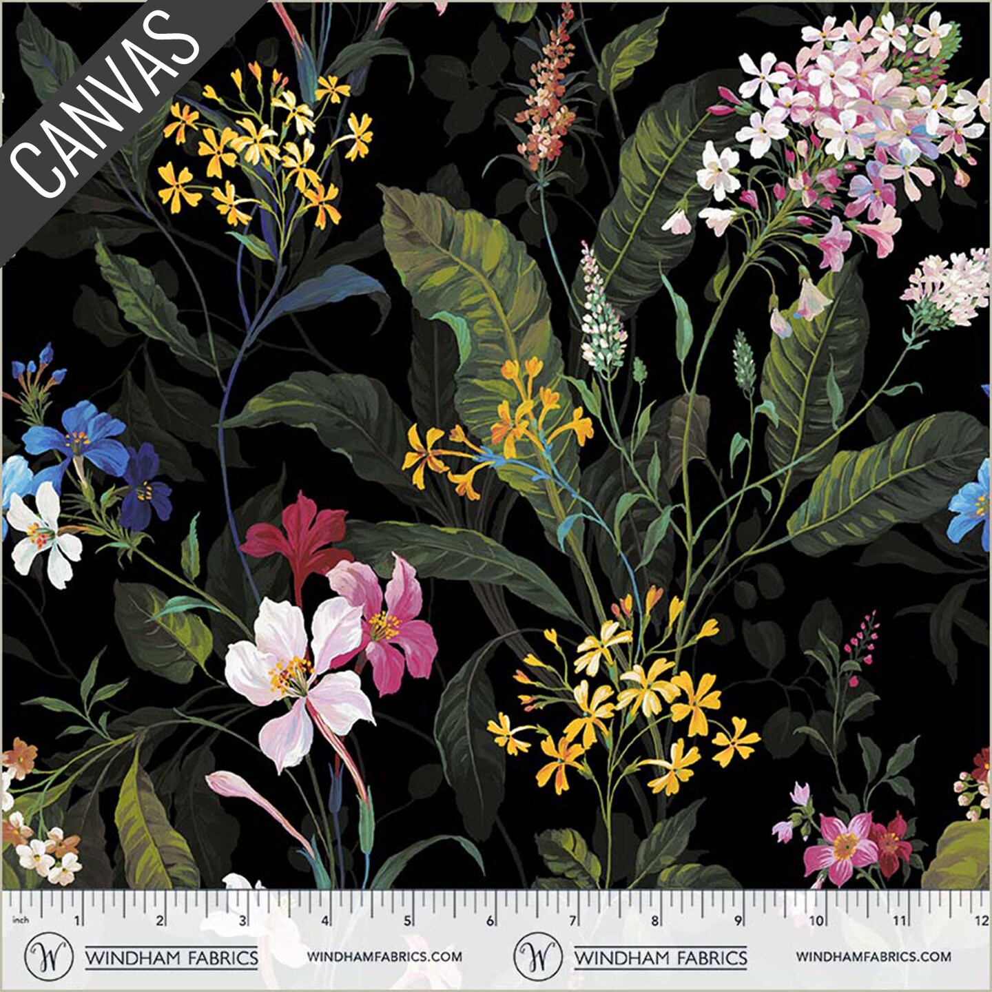 Moody Blooms Canvas in Black (55077dc-1) | Canvas & Co. | Windham
