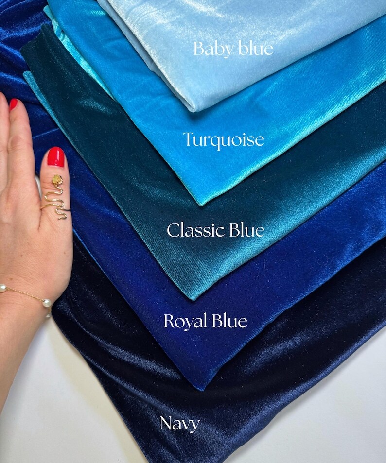 Blue Stretchy Stretch Velvet Fabric by the Yard, 58" Wide Plush Velvet 4-Way Stretch