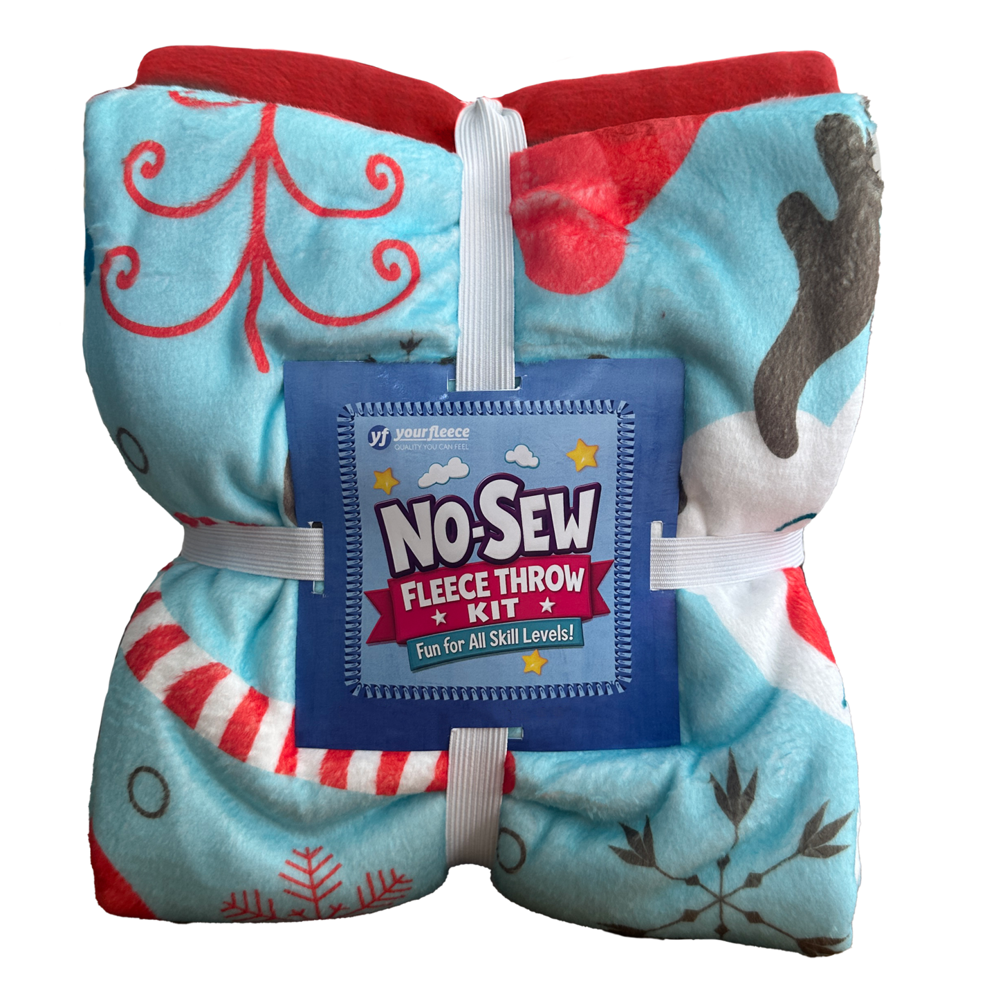 Reindeer and Snowman Silky Premium Fleece No-Sew Throw Fleece Fabric Kit