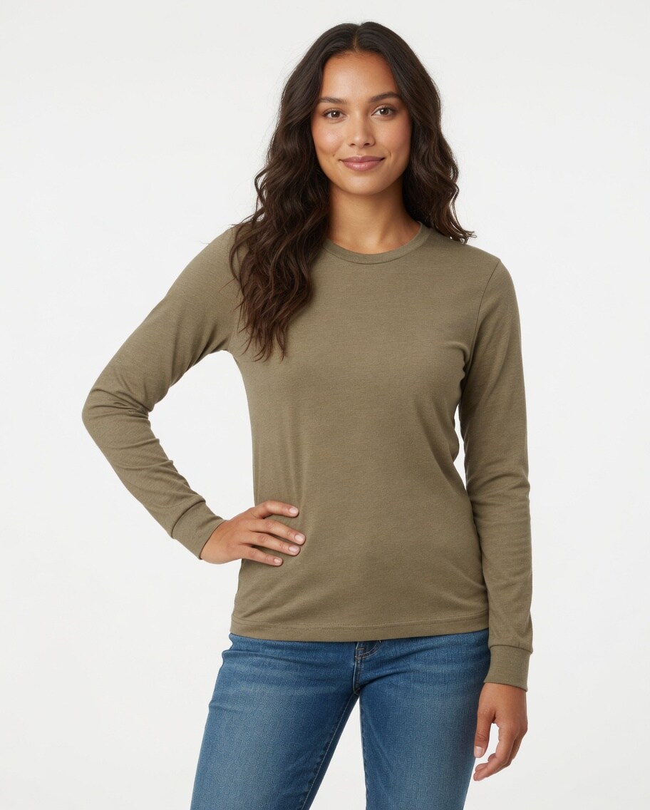BELLA + CANVA Heather CVC Long Sleeve Crewneck T-Shirt for Layering Style & Custom Print Essential Tee