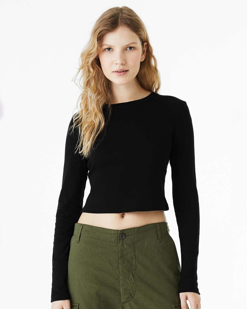 BELLA + CANVAS Women’s Micro Rib Long Sleeve Baby Tee for Layering Wear & Everyday Wear