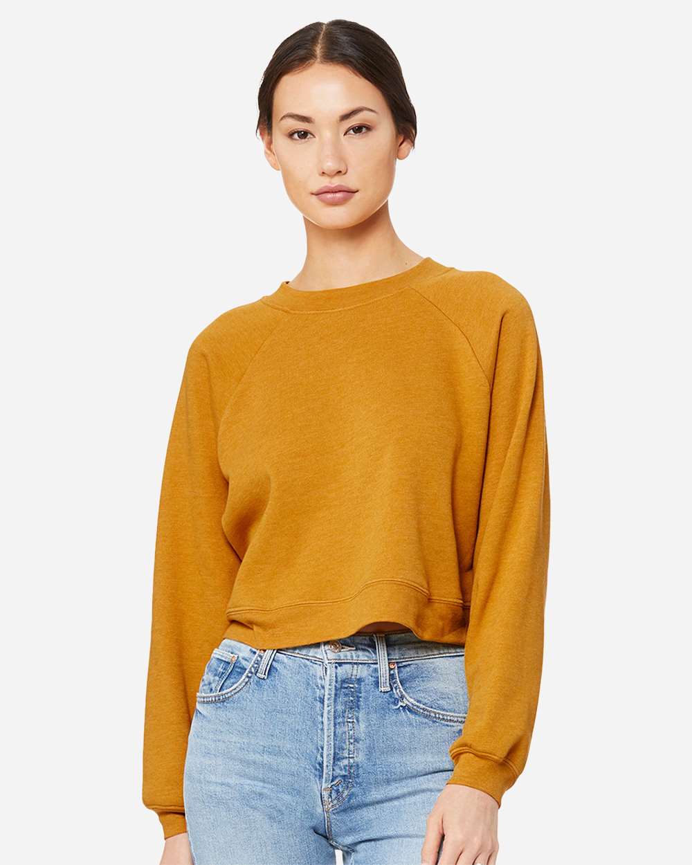 BELLA + CANVAS Women’s Raglan Fleece Pullover Long Sleeve Sweatshirt for Cozy Casual Wear