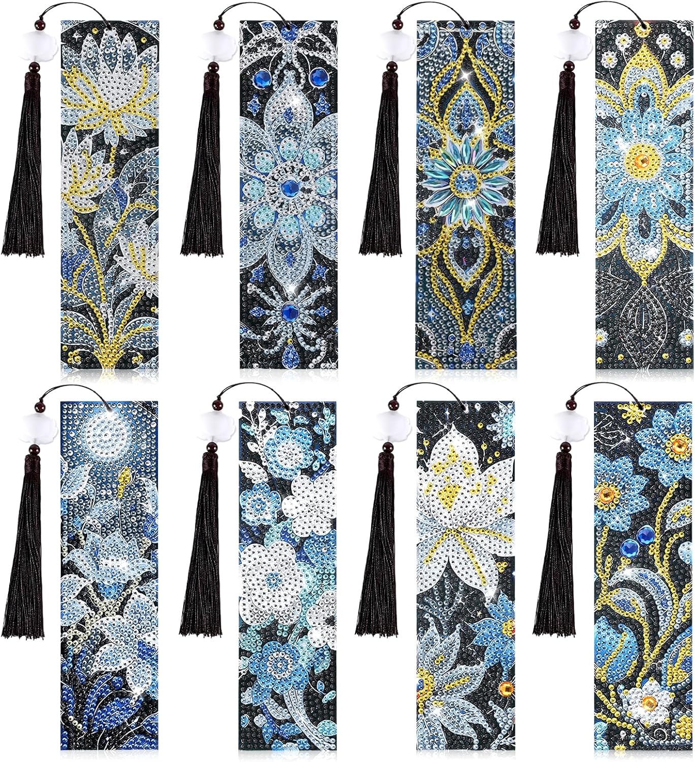 8PCS Diamond Art Bookmarks Kit: Mandala Diamond Painting Bookmarks Kits for Adult with Tassel Beaded Acrylic 5D Gem Art DIY Crafts Graduation Reading Companion Gift for Book Lovers