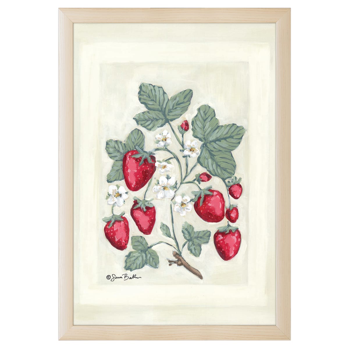 12" x 16" Sweet Summer Strawberries I Framed Wall Art, Contemporary Kitchen Home Décor, Glass Facing and Hanging Hardware Included