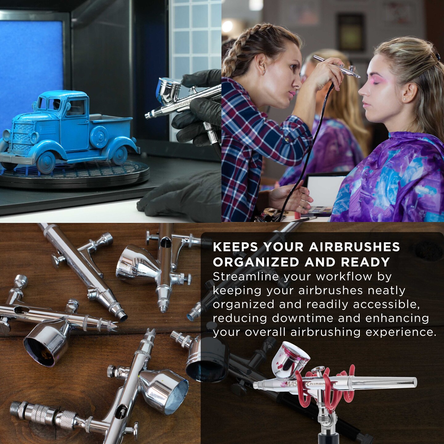 Clamp-On 2-Airbrush Holder Stand - Table/Bench Mount - Airbrush Accessories and Supplies for Garage or Workspace