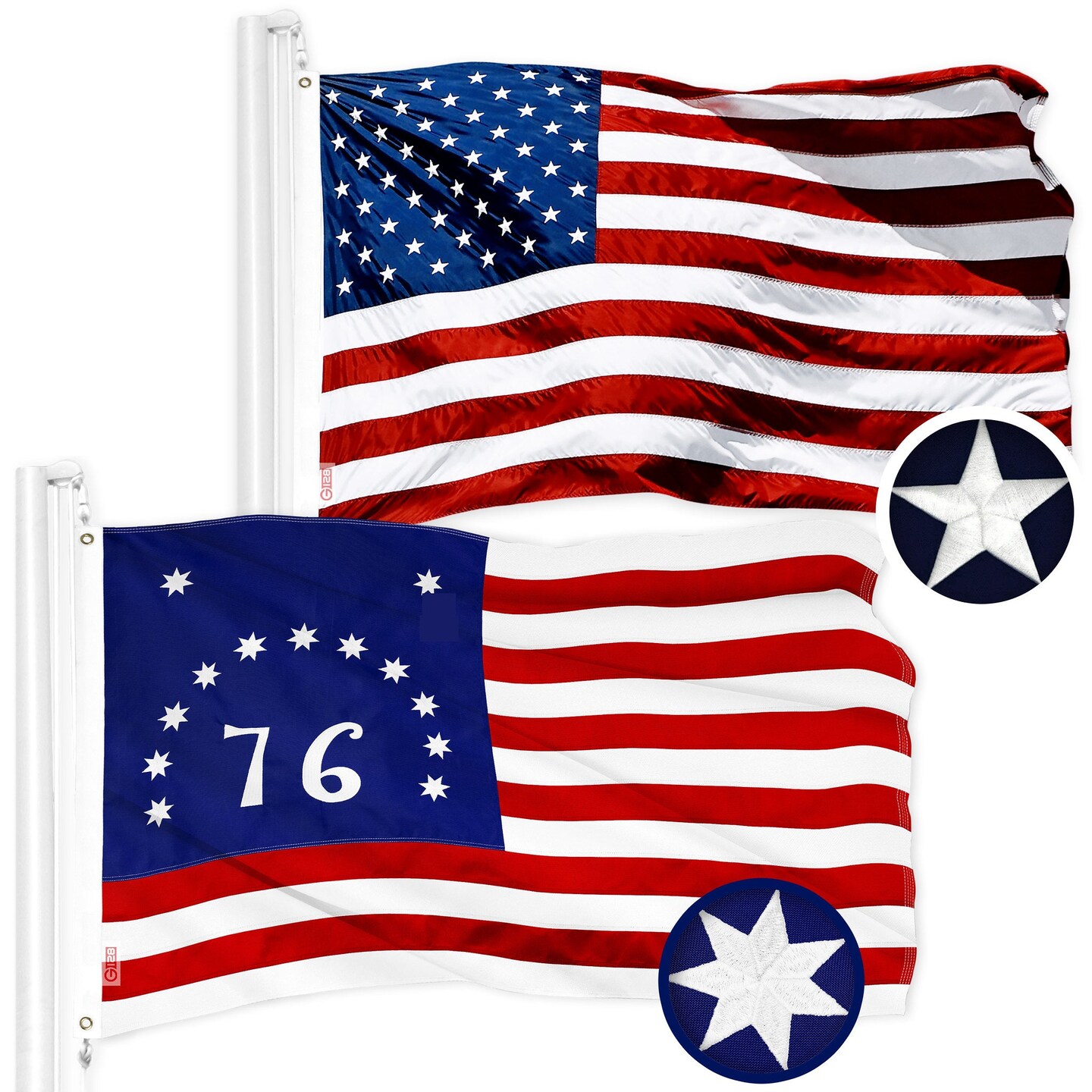 G128 Combo Pack: American USA Flag 3x5 Ft &#x26; Bennington 76 Flag 3x5 Ft | Both ToughWeave Series Embroidered 300D Polyester, Embroidered Design, Indoor/Outdoor, Brass Grommets