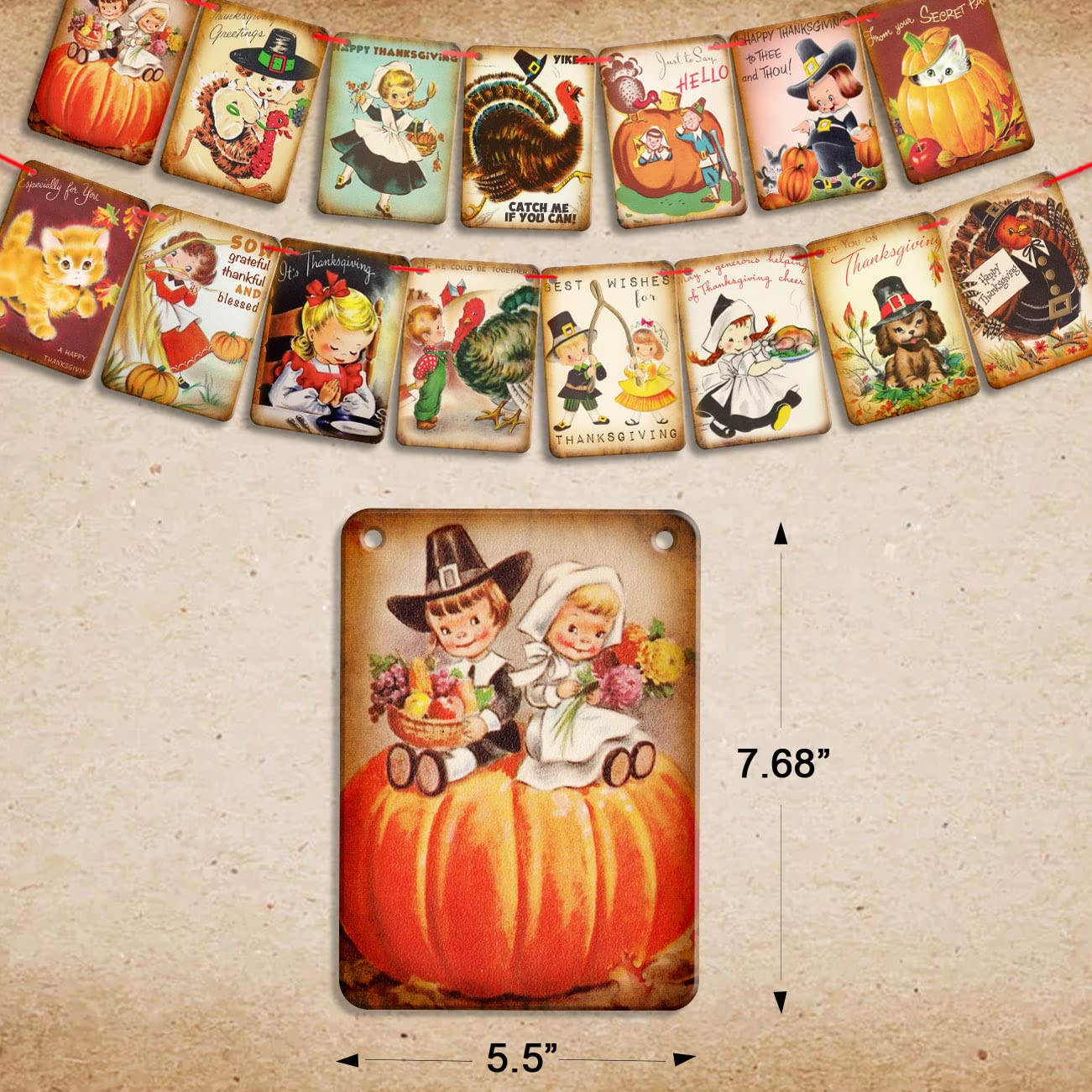 Thanksgiving Decorations Vintage Happy Thanksgiving Banner Turkey Pumpkin Garland Bunting Fall Harvest Banner for Thanksgiving Day Home Party Decor