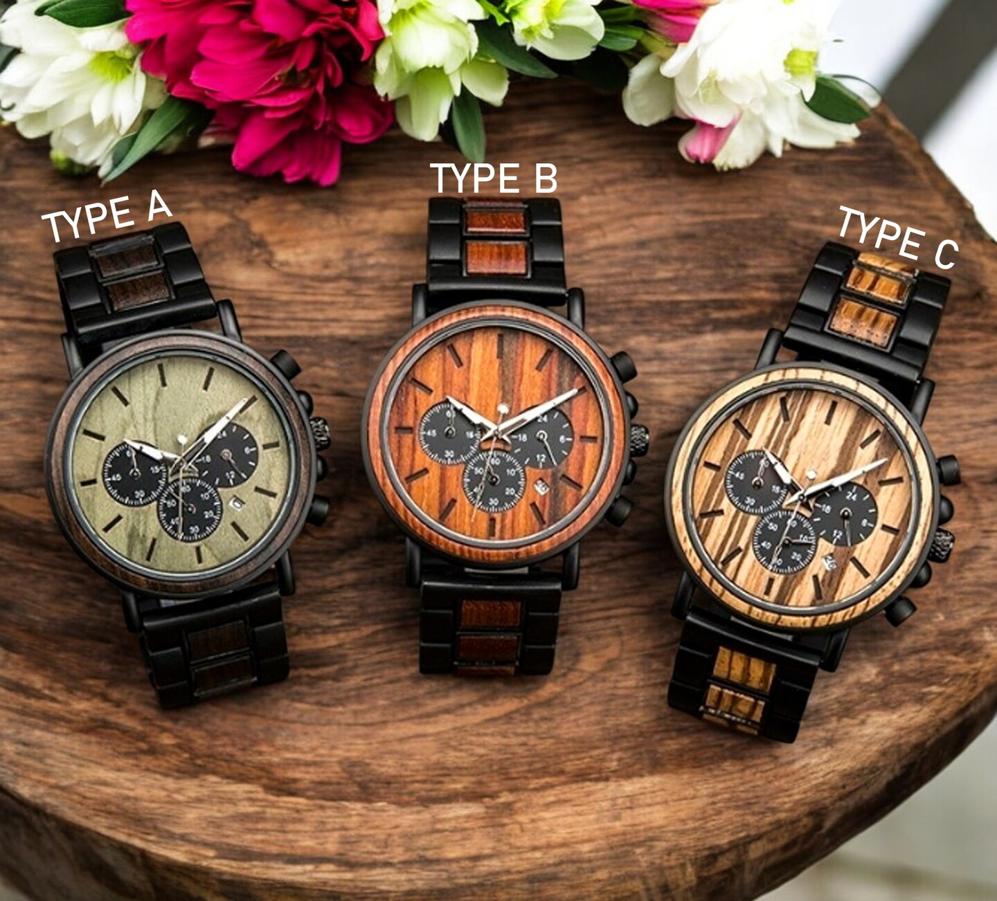Personalized Watch For Men Stylish Wood Stainless Steel Wristwatches Mens Wood Watch Husband Gift Boyfriend Gift
