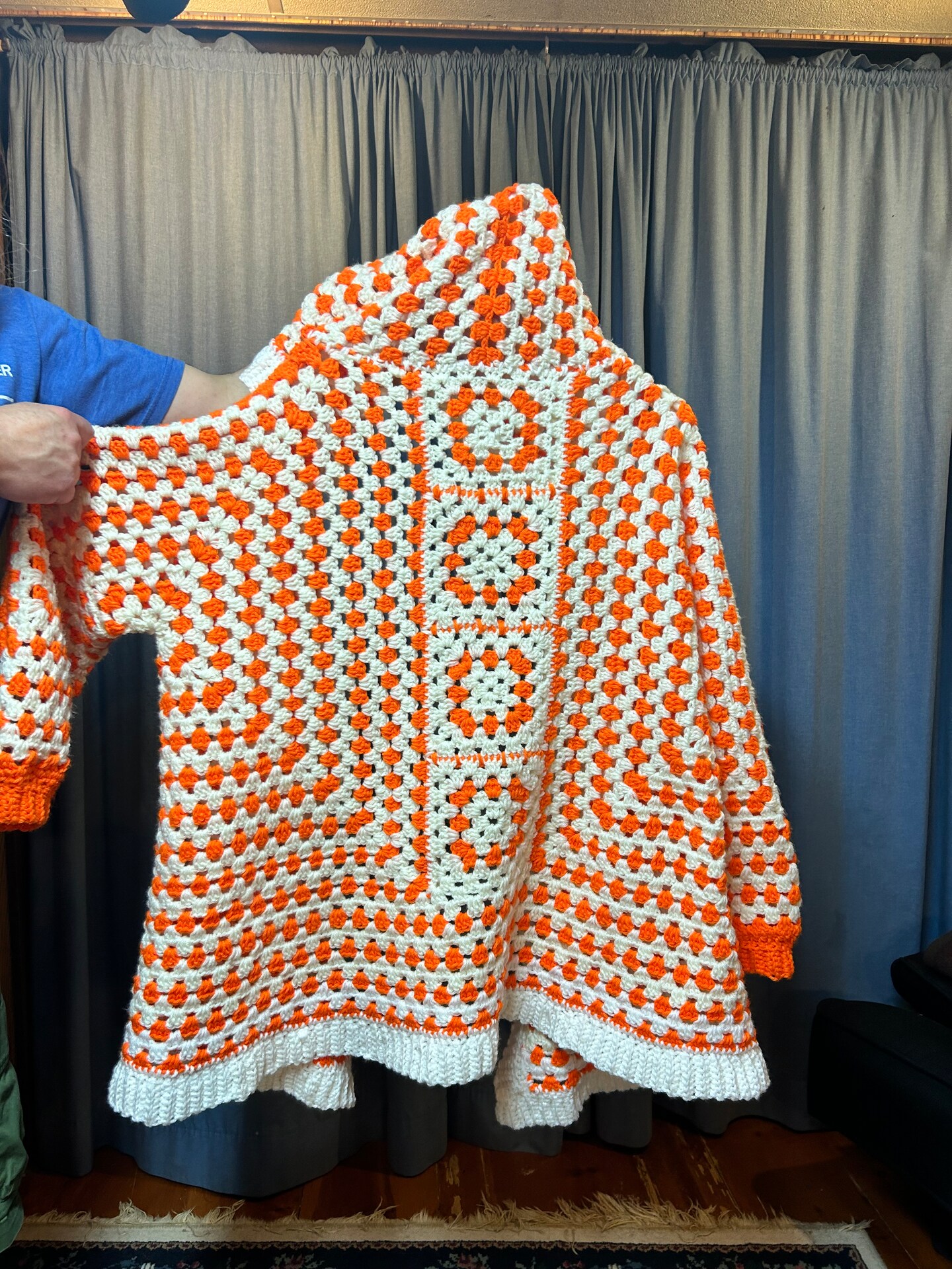 Hand Crochet Hexagon Cardigan, Women's Plus Size XXL XXXL, Orange