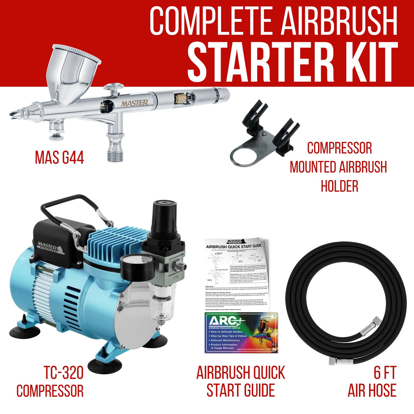 Cool Runner II Dual Fan Air Compressor System with a Fine Detail Control Gravity Feed Dual-Action Airbrush Set with 0.2mm Tip - Hose, How-To Guide