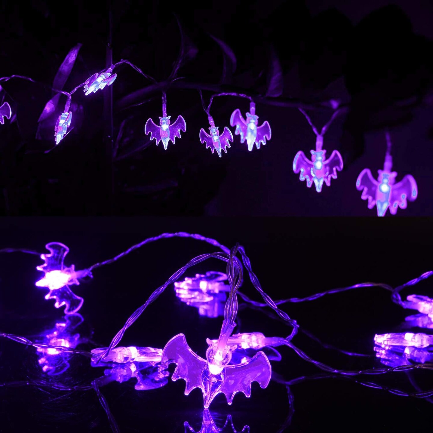 Set of 3 Halloween Lights - Orange Pumpkins, Purple Bats, White Ghosts