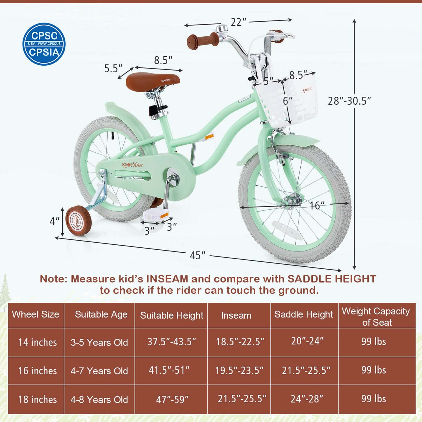 Costway 18'' Kids Bike Toddler Bicycle with Training Wheel Kickstand for 4-8 Years Old Purple/Pink/Turquoise/Blue/Beige/Green