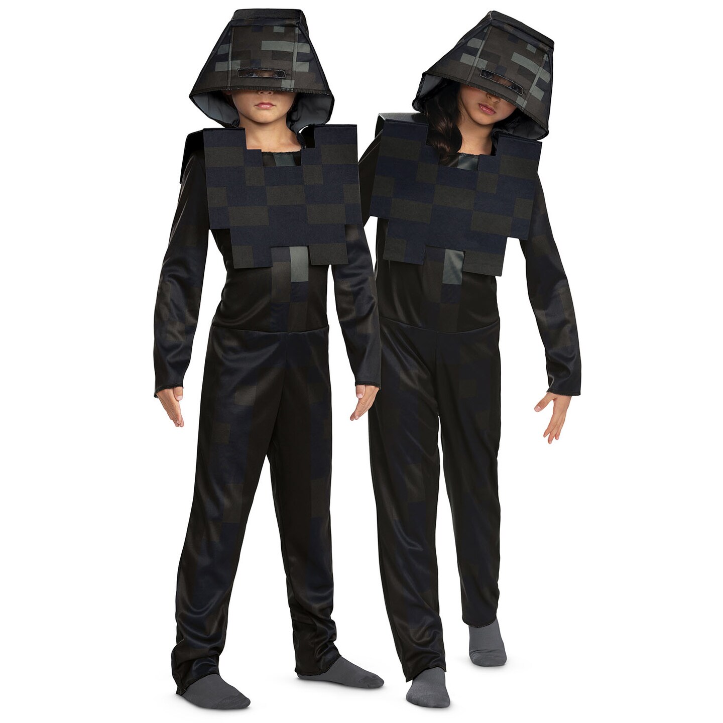 Kids Classic Minecraft Wither Skeleton Hooded Jumpsuit Costume Dark Outfit