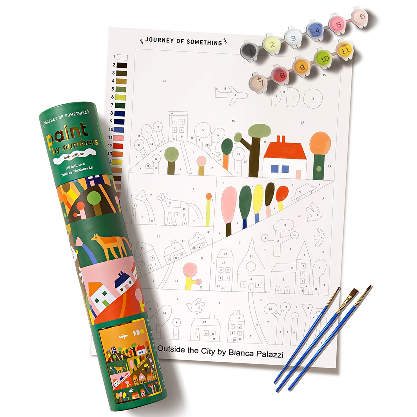 Journey of Something: Paint By Numbers - Outside the City - DIY Art Craft Kit, 8.3 x 11.7&#x22; Canvas Picture Scene, Paints-Brushes, Kids Edition, Age 5+