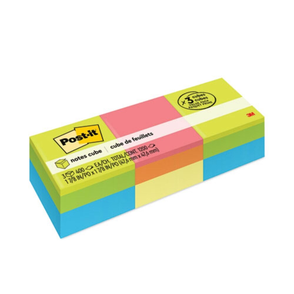Post-it Notes 1.88 in. x 1.88 in. Mini Cubes - Green/Orange Wave Collections (400-Sheets/Cube, 3 Cubes/Pack)