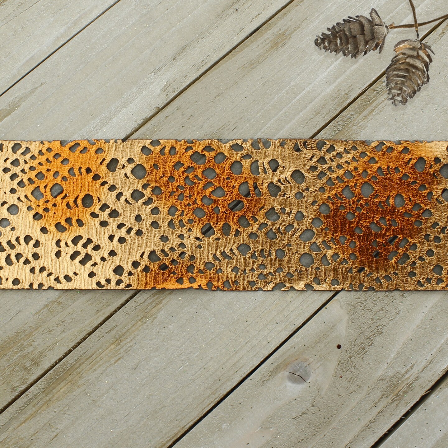 2 1/2" Non-Wired Ribbon Gold Ombre Faux Leather Cut-Out - 10 Yards