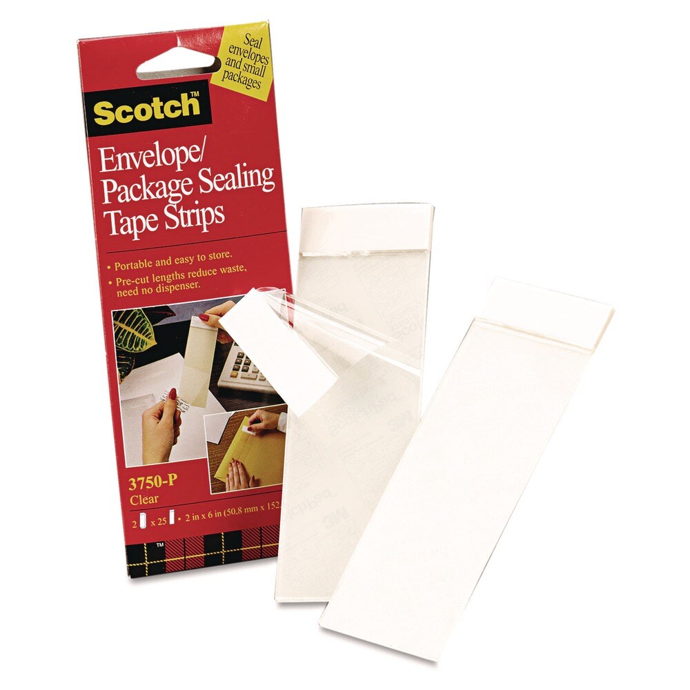 Scotch 2 in. x 6 in. Envelope/Package Sealing Tape Strips - Clear (50/Pack)