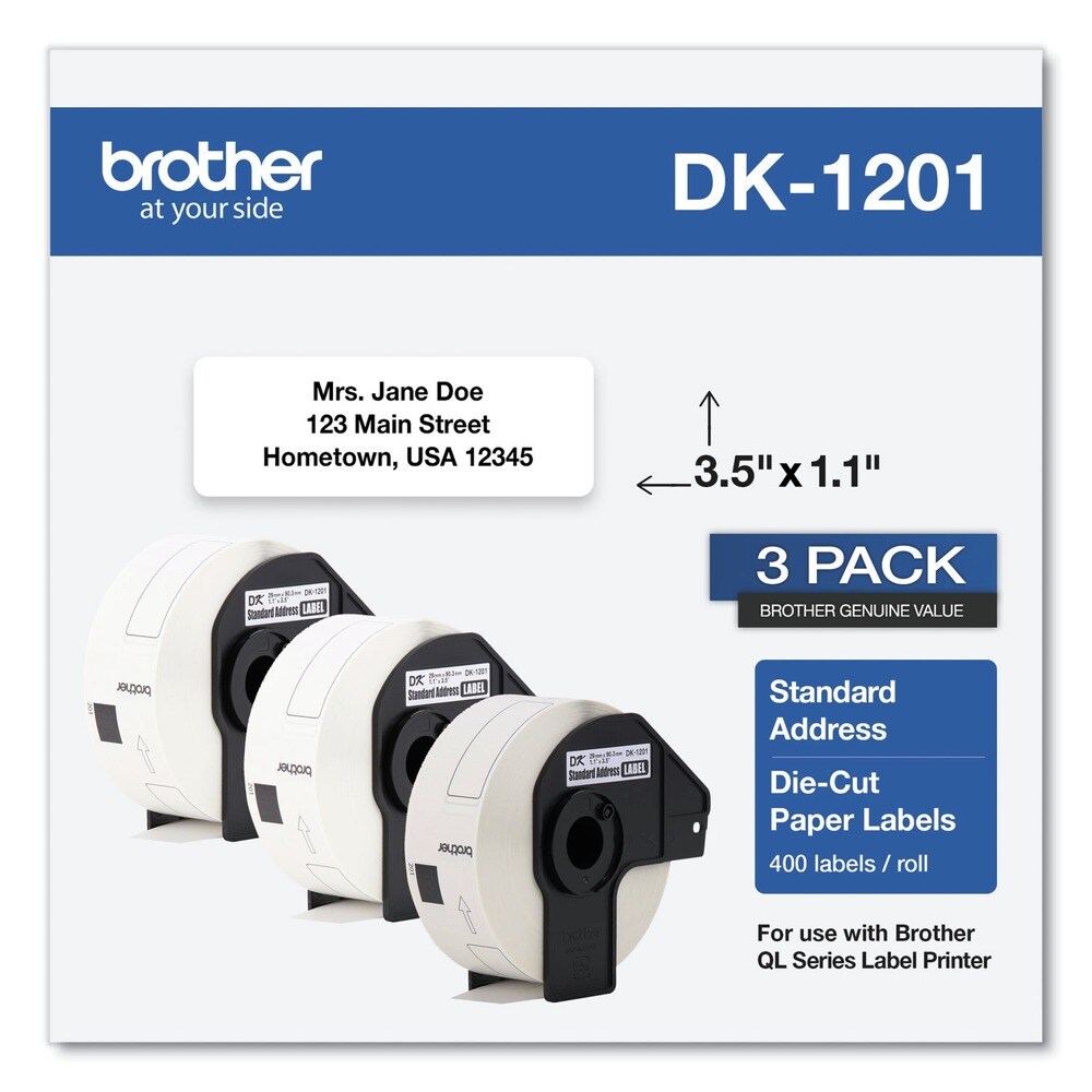 Brother 1.1 in. x 3.5 in. Die-Cut Address Labels - White (3/Pack)