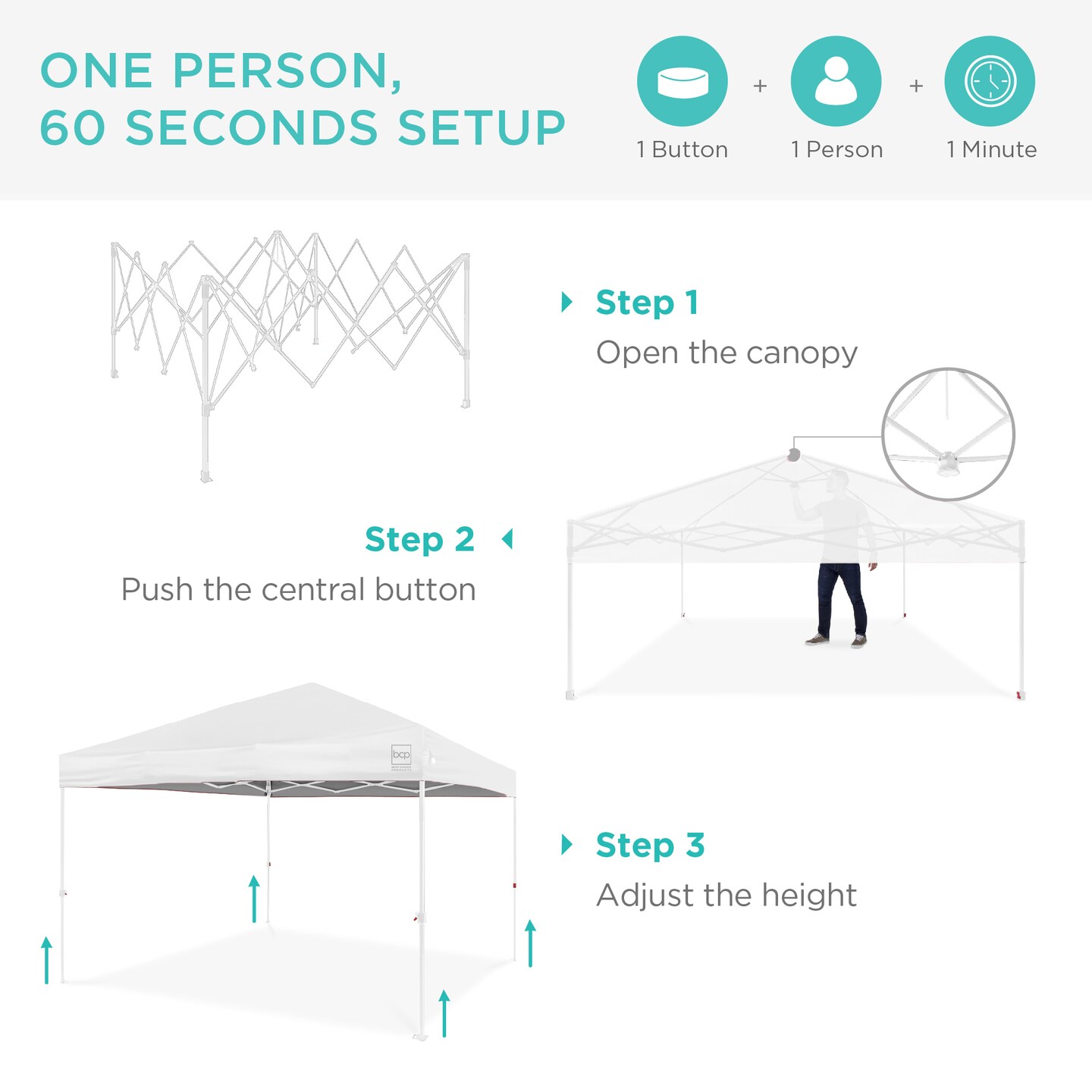 Best Choice Products 8x8ft Easy Setup Pop Up Canopy w/ 1-Button Setup, Wheeled Case, 4 Weight Bags
