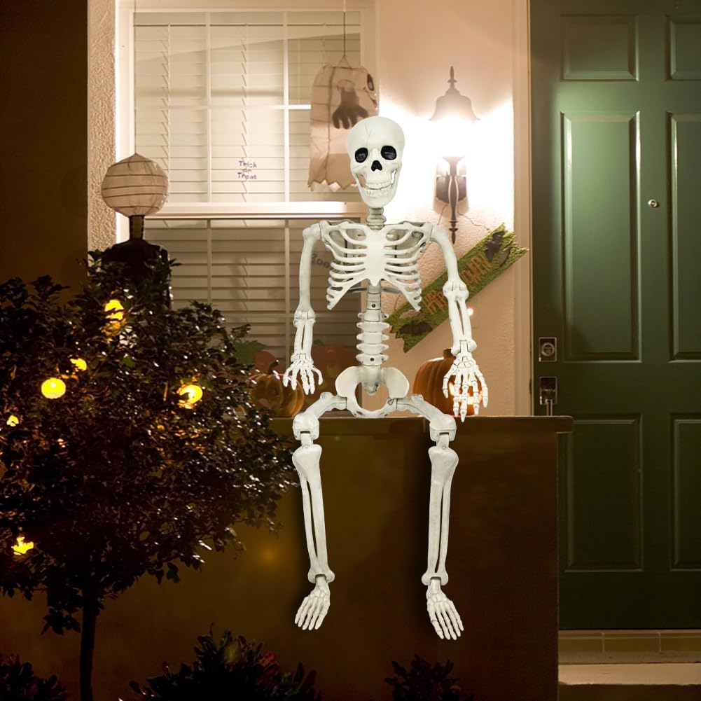 36&#x22; Skeleton Halloween Decorations, 3FT Realistic Full Body Movable Posable Joints Skeleton, Creepy Halloween Plastic Skeleton for Graveyard Decorations, Haunted House Props Indoor/Outdoor Decor